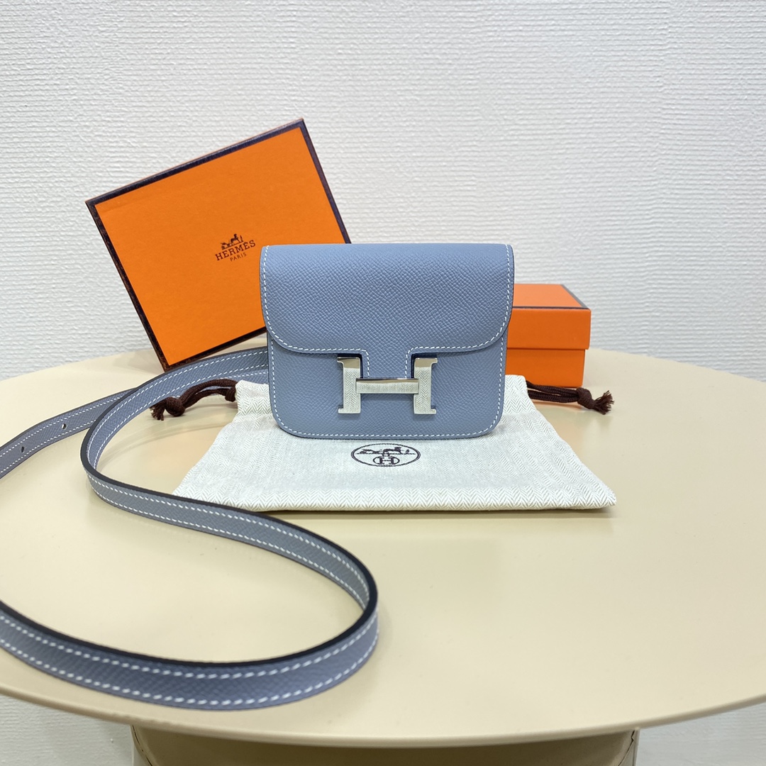 Hermes Constance Slim Wallet Belt Bag In Blue Jean Epsom Leather